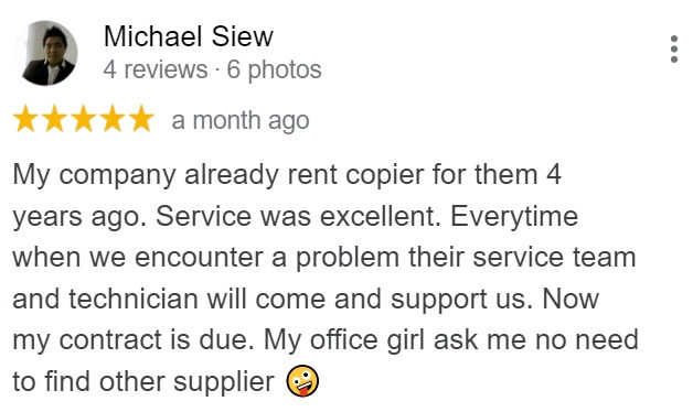 Review from a client who rented copier from The Copier Guy for 4 years